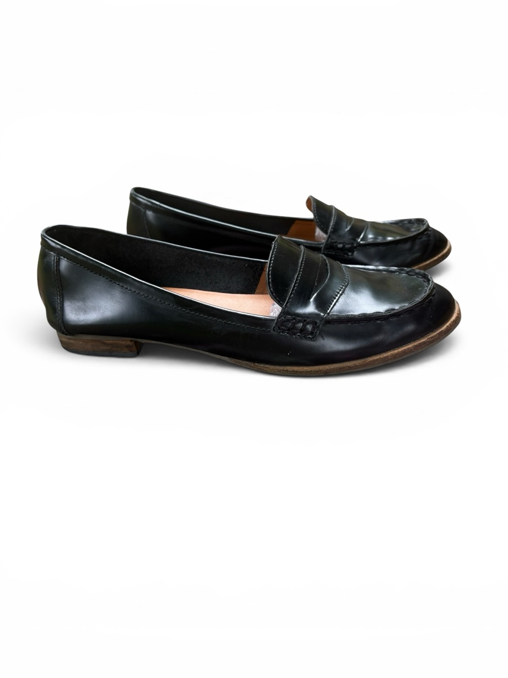 Crown Vintage Black Leather Penny Loafers